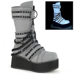 Demonia Boots TRASHVILLE-138 Grey Multi Reflective Vegan Leather Mid-Calf Boot