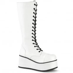 Demonia TRASHVILLE-502 White Vegan Leather Knee Boot Boots