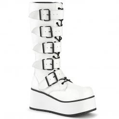 Demonia TRASHVILLE-518 White Vegan Leather Knee Boot Boots