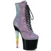 Pleaser Boots UNICORN-1020G Purple-Blue Glitter/Black Ankle Boot