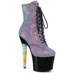 Pleaser Boots UNICORN-1020G Purple-Blue Glitter/Black Ankle Boot