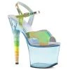 Pleaser UNICORN-711T Green Shifting TPU/Baby Blue Tinted Platform Sandal