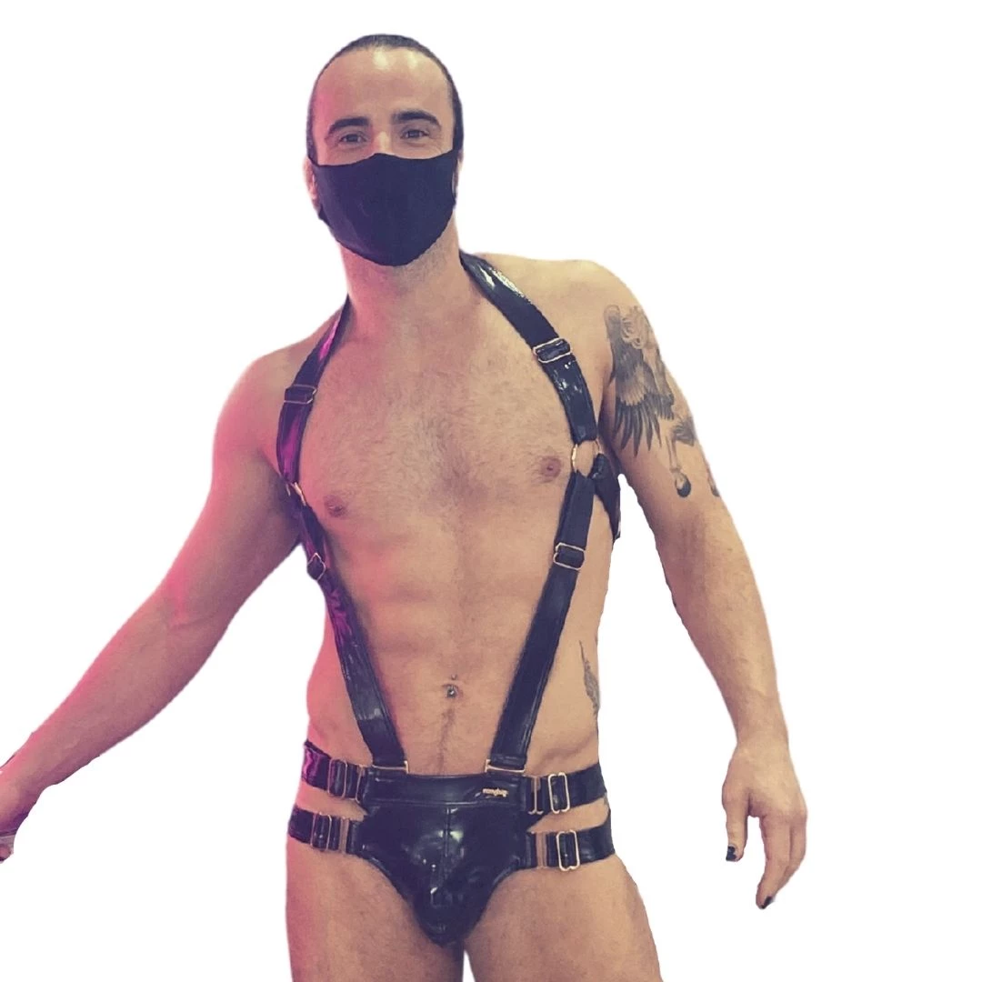 Naughty Thoughts New Arrivals Sinner Vinyl Men's Suspender Thong BLACK 3 Naughty Thoughts New Arrivals Sinner Vinyl Men's Suspender Thong BLACK