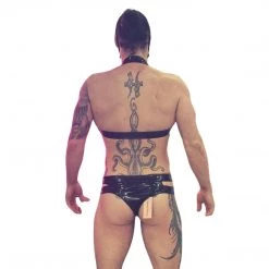 Naughty Thoughts New Arrivals Sinner Vinyl Men's Suspender Thong BLACK