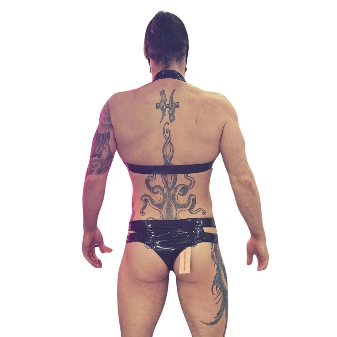 Naughty Thoughts New Arrivals Sinner Vinyl Men's Suspender Thong BLACK 4 Naughty Thoughts New Arrivals Sinner Vinyl Men's Suspender Thong BLACK