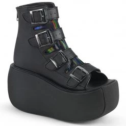 Demonia VIOLET-150 Black Vegan Leather-Hologram Ankle Boot