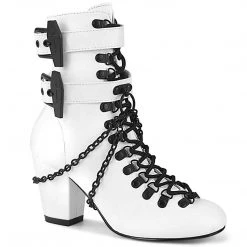 Demonia VIVIKA-128 White Vegan Leather Ankle Boot Boots