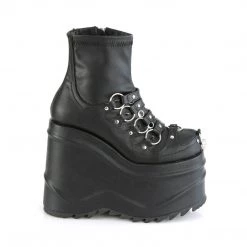 Demonia New Arrivals WAVE-110 Black Stretch Vegan Leather Ankle Boot