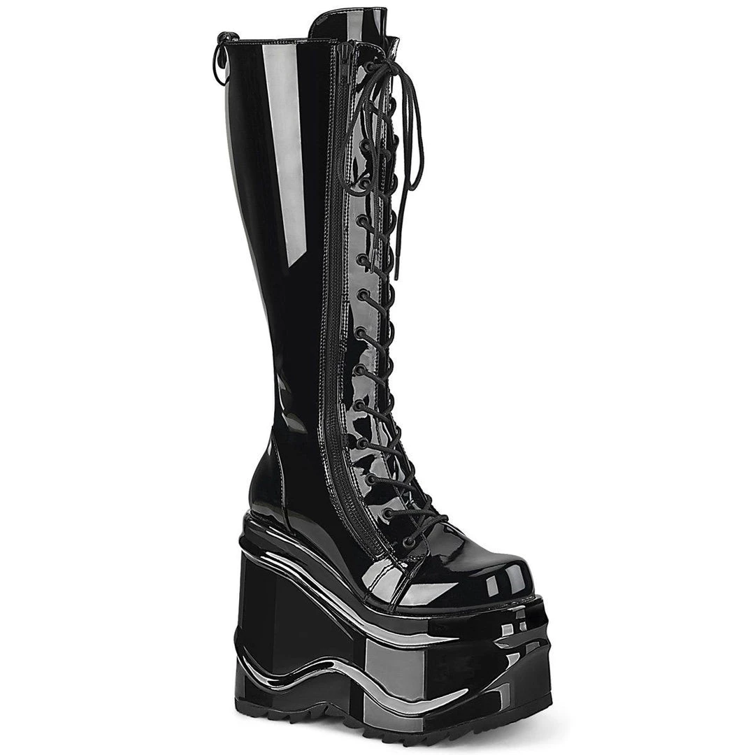 Demonia WAVE-200 Black Patent Knee Boot Boots 4 Demonia WAVE-200 Black Patent Knee Boot Boots
