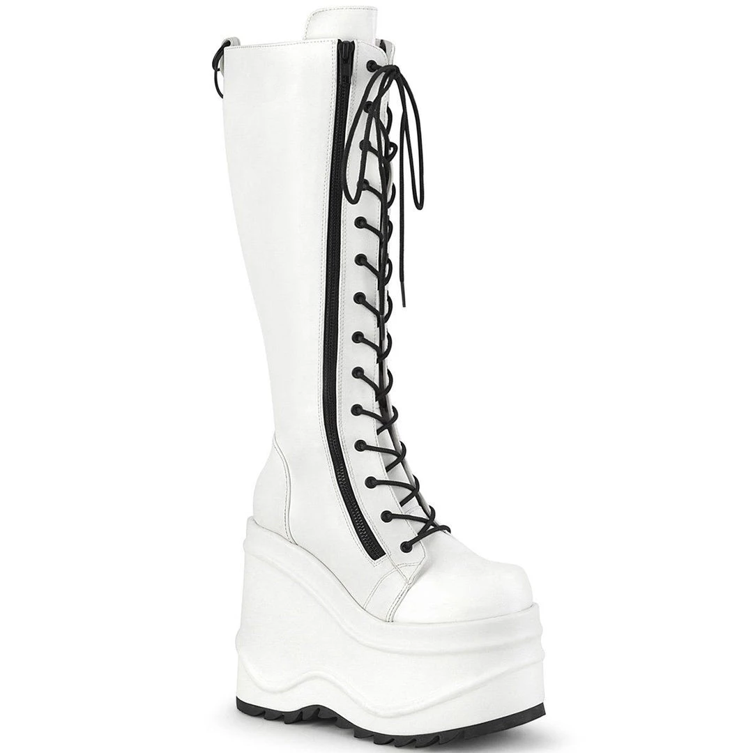 Demonia WAVE-200 White Vegan Leather Knee Boot 10 Demonia WAVE-200 White Vegan Leather Knee Boot
