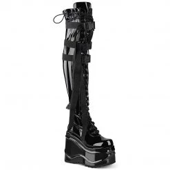 Demonia WAVE-315 Black Stretch Patent Thigh Boot Boots