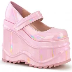 Demonia WAVE-32 Baby Pink Hologram Mary Janes