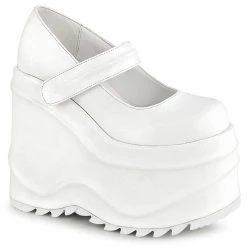 Demonia WAVE-32 White Vegan Leather Mary Janes Shoes