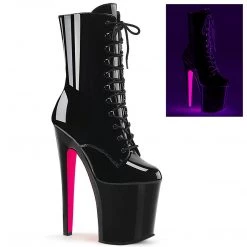 Pleaser Boots XTREME-1020TT Black Patent/Black-Neon HotPink Ankle Boot