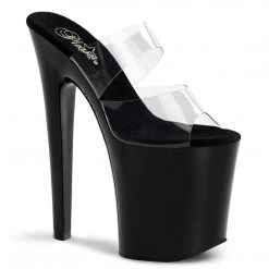 Pleaser XTREME-802 Clear/Black Platform Sandal Shoes