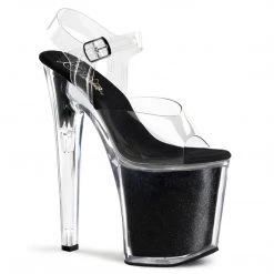 Pleaser Shoes XTREME-808G Clear/Black Glitter Platform Sandal