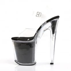 Pleaser Shoes XTREME-808G Clear/Black Glitter Platform Sandal 10 Pleaser Shoes XTREME-808G Clear/Black Glitter Platform Sandal