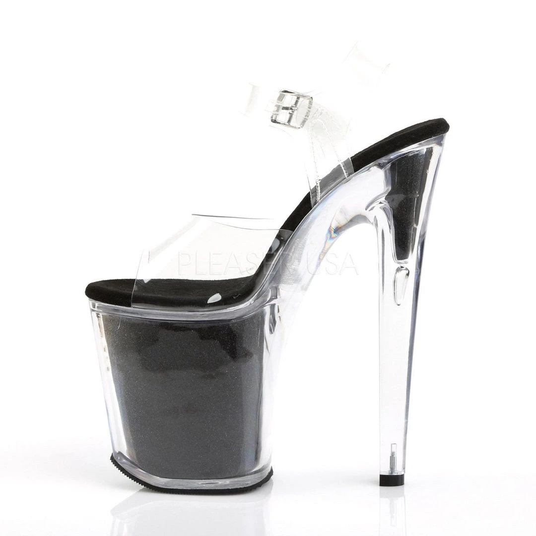Pleaser Shoes XTREME-808G Clear/Black Glitter Platform Sandal 5 Pleaser Shoes XTREME-808G Clear/Black Glitter Platform Sandal