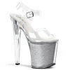Pleaser XTREME-808G Clear/Silver Glitter Platform Sandal