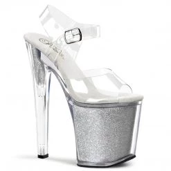 Pleaser XTREME-808G Clear/Silver Glitter Platform Sandal