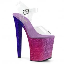Pleaser XTREME-808OMBRE Clear/Fuchsia-Blue Ombre Platform Sandal