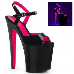 Pleaser Shoes XTREME-809TT Black Patent-Hot Pink/Black Platform Sandal