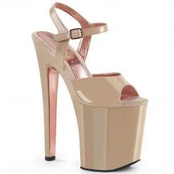 Pleaser XTREME-809TT Nude Patent-Rose Gold Chrome Platform Sandal Shoes