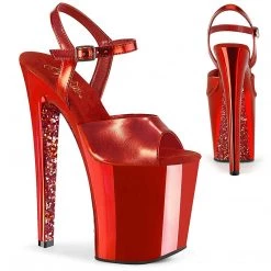 Pleaser XTREME-809TTG Red Metallic Pu/Red Chrome-Glitter Platform Sandal Shoes