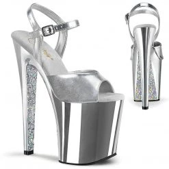 Pleaser Shoes XTREME-809TTG Silver Metallic Pu/Silver Chrome-Glitter Platform Sandal