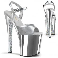 Pleaser Shoes XTREME-809TTG Silver Metallic Pu/Silver Chrome-Glitter Platform Sandal