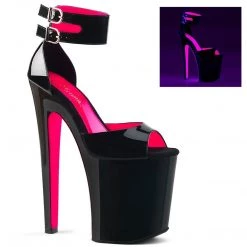 Pleaser Shoes XTREME-875TT Black Patent-Neon Hot Pink/Black Platform Sandal