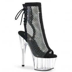 Pleaser Upcoming Styles (Preview) ADORE-1018RM Black Faux Suede-Rhinestones Mesh/ Clear
