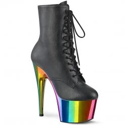 Pleaser ADORE-1020RC Black Faux Leather/Rainbow Chrome