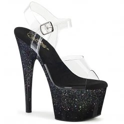 Pleaser ADORE-708SS Clear /Black Multi Glitter