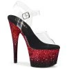 Pleaser ADORE-708SS Clear /Black-Red Glitter