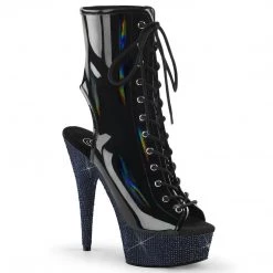 Pleaser New Arrivals BEJEWELED-1016-6 Black Holo Patent/Midnight Black Rhinestones