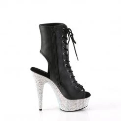 Pleaser BEJEWELED-1016-6 Black Faux Leather/Silver AB Rhinestones