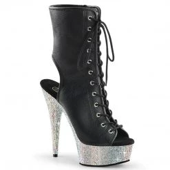 Pleaser BEJEWELED-1016-6 Black Faux Leather/Silver AB Rhinestones