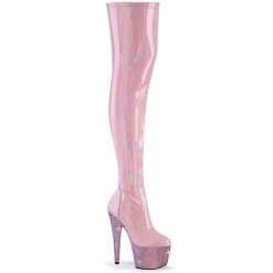 Pleaser BEJEWELED-3000-7 Baby Pink Stretch Holo Patent/Baby Pink AB Rhinestones Coming Soon (Pre-Order)