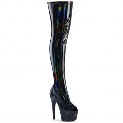 Pleaser BEJEWELED-3011-7 Black Stretch Holo Patent/Midnight Black Rhinestones