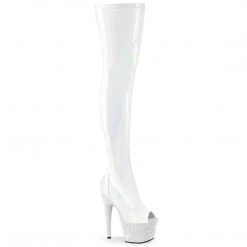 Pleaser BEJEWELED-3011-7 White Stretch Holo Patent/White Rhinestones Upcoming Styles (Preview)