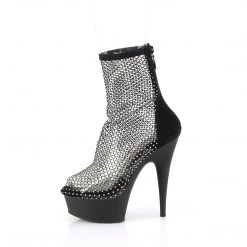 Pleaser Upcoming Styles (Preview) DELIGHT-1009 Black Faux Suede-Rhinestones Mesh/Black Matte