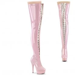 Pleaser DELIGHT-3027 Baby Pink -White Stretch Patent/Baby Pink