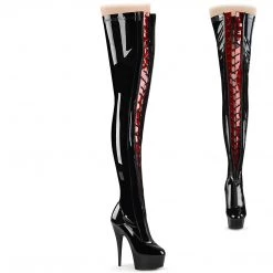 Pleaser DELIGHT-3027 Black-Red Stretch Patent/Black New Arrivals
