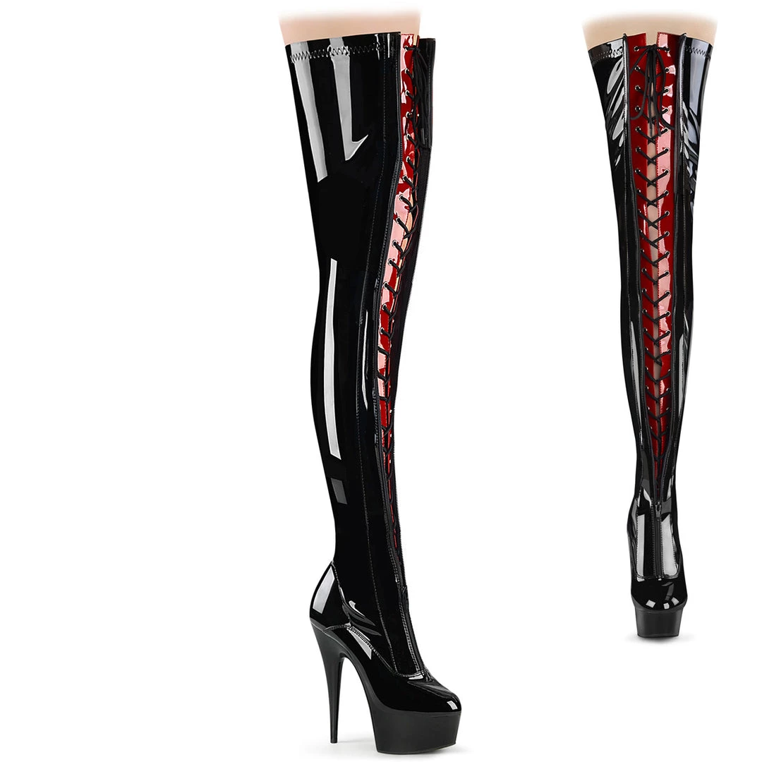 Pleaser DELIGHT-3027 Black-Red Stretch Patent/Black New Arrivals 3 Pleaser DELIGHT-3027 Black-Red Stretch Patent/Black New Arrivals