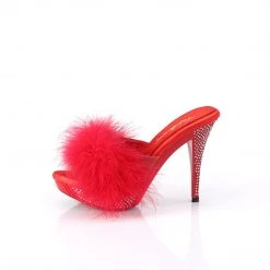 Fabulicious ELEGANT-401F Red Marabou-Faux Leather/Red