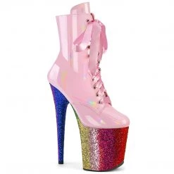 Pleaser FLAMINGO-1020HG Baby Pink Holo Patent/Rainbow Glitter