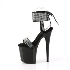 Pleaser FLAMINGO-870 Black Patent-Rhinestones/Black