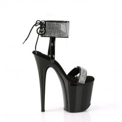 Pleaser FLAMINGO-870 Black Patent-Rhinestones/Black