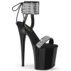 Pleaser FLAMINGO-870 Black Patent-Rhinestones/Black